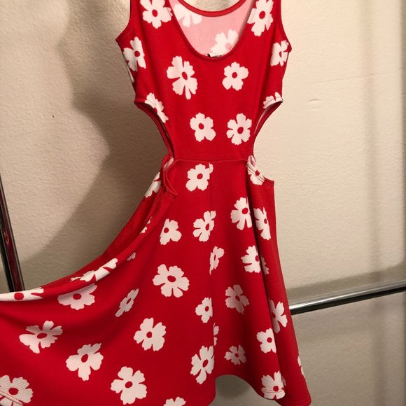 Red Floral Side Cut Mini Dress - Picture 1 of 3